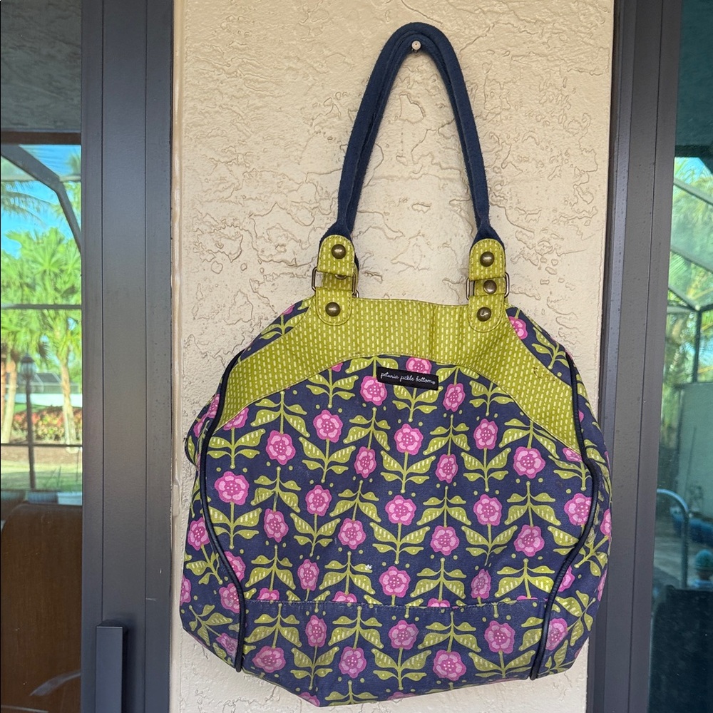 Stylish Floral Tote Bag in Navy, Lime & Pink